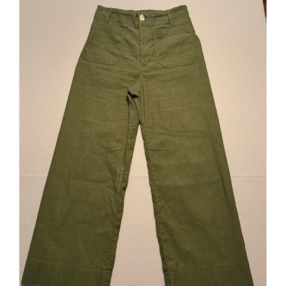 Maeve Anthropologie The Colette Wide Leg Crop Pants Olive Green Women Size 27
